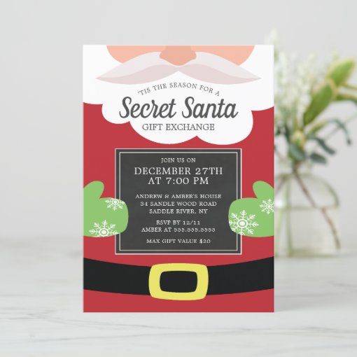 Cute Secret Santa Gift Exchange Christmas Party Invitation | Zazzle