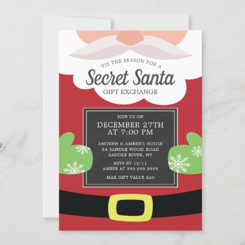 Cute Secret Santa Gift Exchange Christmas Party Invitation