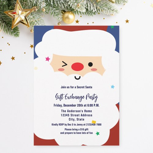 Cute Secret Santa Gift Exchange Christmas Party Invitation