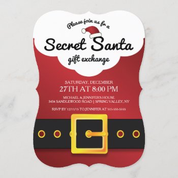 Cute Secret Santa Gift Exchange Party Invitation by celebrateitholidays at Zazzle