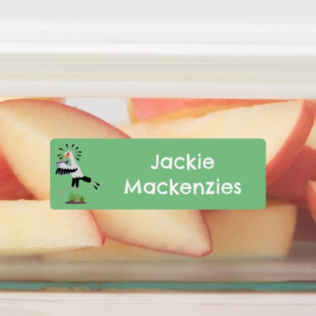 Cute secretary bird writing cartoon personalized labels (Affixed)