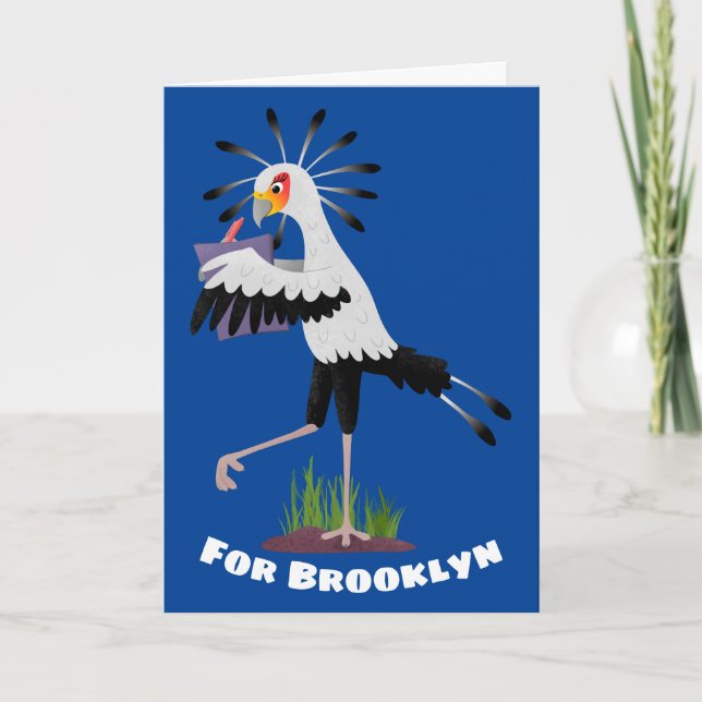 Cute secretary bird writing notes cartoon (Front)