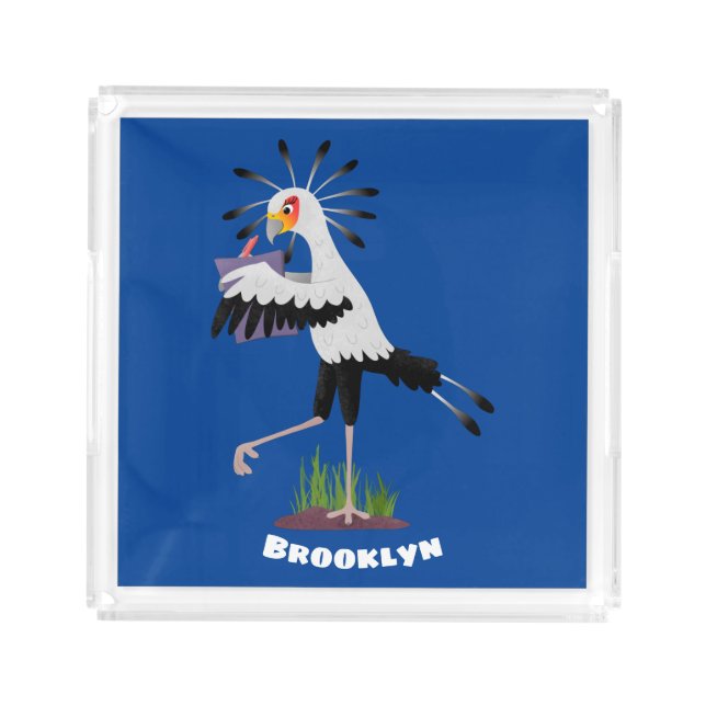 Cute secretary bird writing notes cartoon acrylic tray (Front)