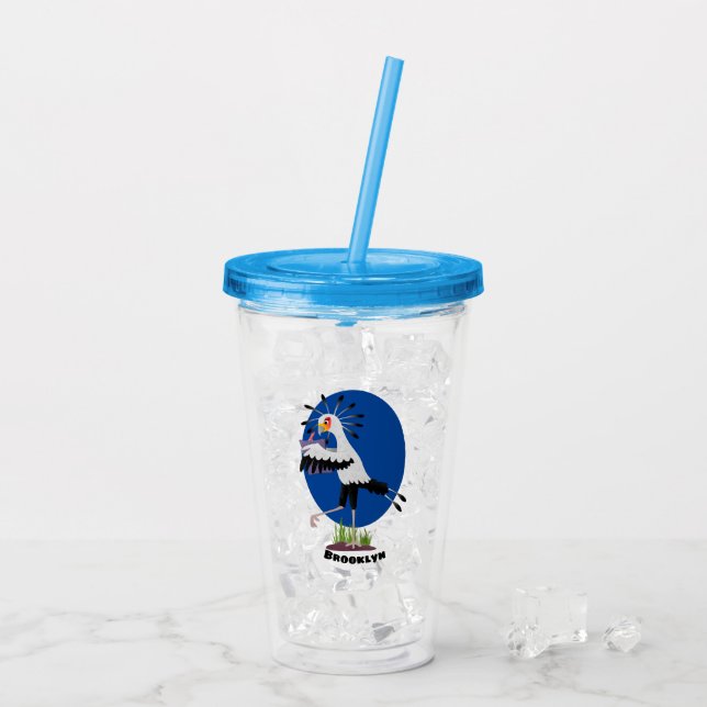 Cute secretary bird writing notes cartoon acrylic tumbler (Back Ice)