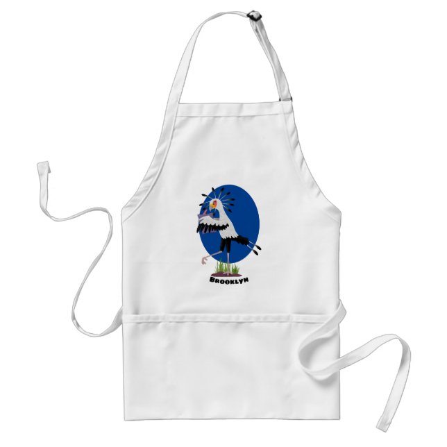 Cute secretary bird writing notes cartoon adult apron (Front)