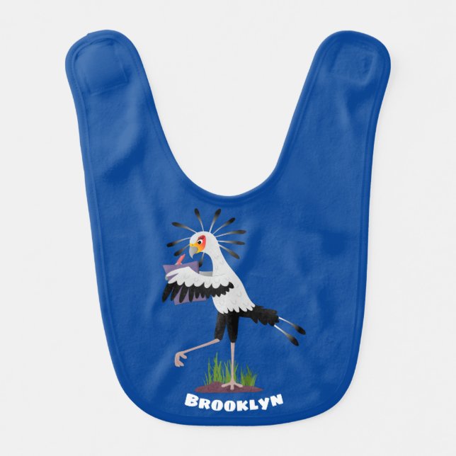 Cute secretary bird writing notes cartoon baby bib (Front)