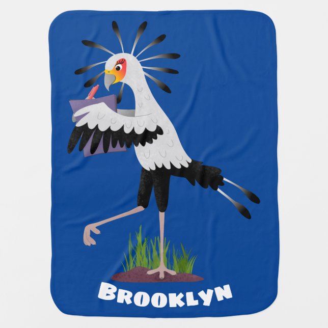 Cute secretary bird writing notes cartoon baby blanket (Front)
