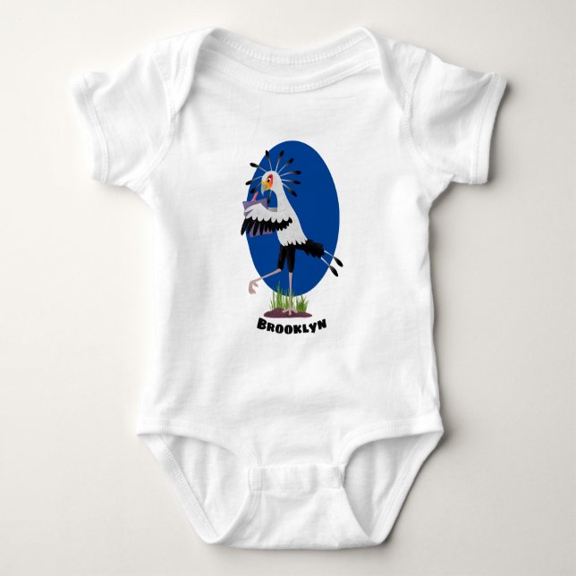Cute secretary bird writing notes cartoon baby bodysuit (Front)