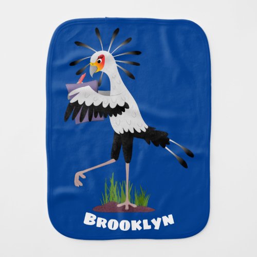 Cute secretary bird writing notes cartoon baby burp cloth