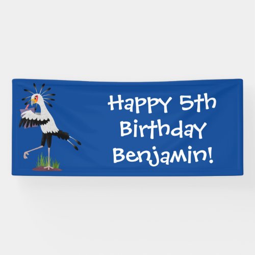 Cute secretary bird writing notes cartoon  banner