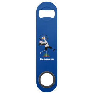 Cute secretary bird writing notes cartoon bar key