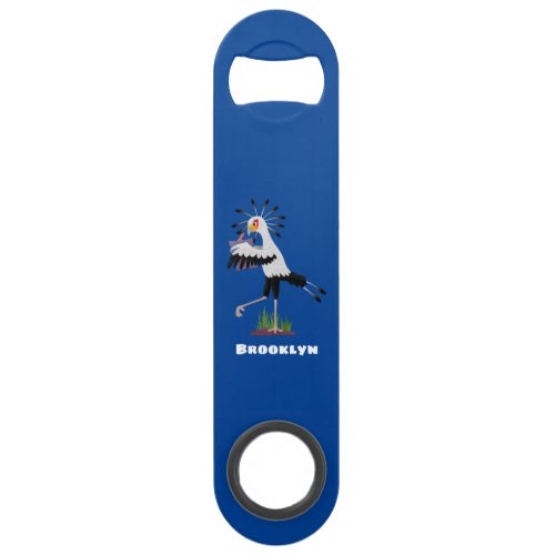 Cute secretary bird writing notes cartoon bar key