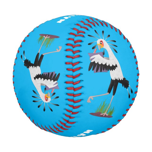 Cute secretary bird writing notes cartoon baseball (Angled)