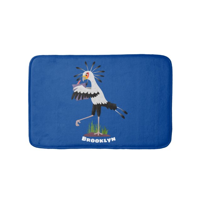 Cute secretary bird writing notes cartoon bath mat (Front)