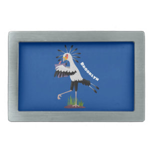 Cute secretary bird writing notes cartoon belt buckle