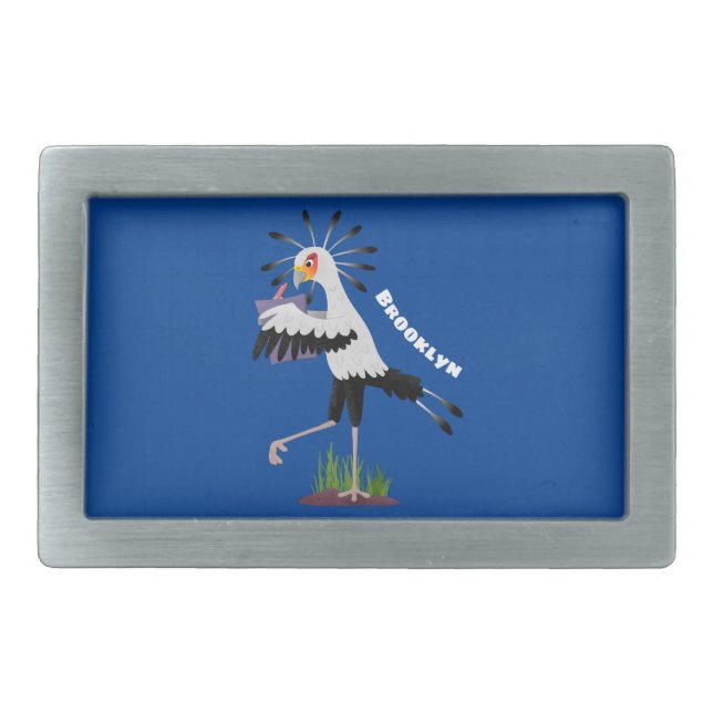 Cute secretary bird writing notes cartoon belt buckle (Front)