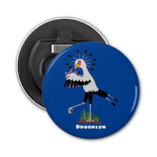 Cute secretary bird writing notes cartoon bottle opener