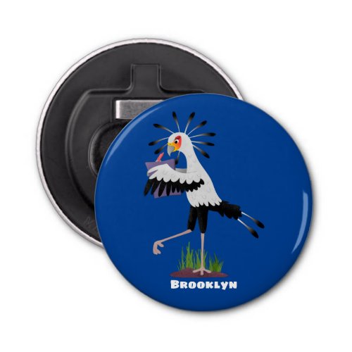 Cute secretary bird writing notes cartoon bottle opener