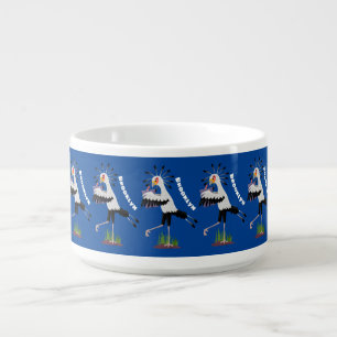 Cute secretary bird writing notes cartoon bowl