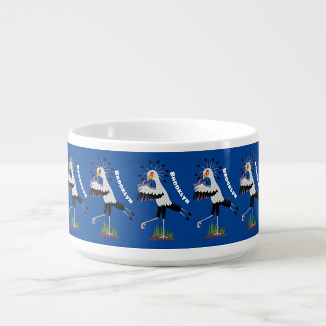 Cute secretary bird writing notes cartoon bowl (Center)