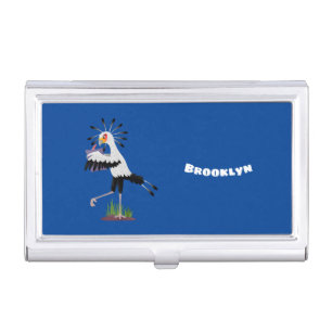 Cute secretary bird writing notes cartoon business card case