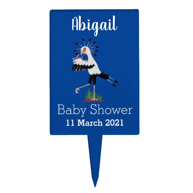 Cute secretary bird writing notes cartoon cake topper (Front)