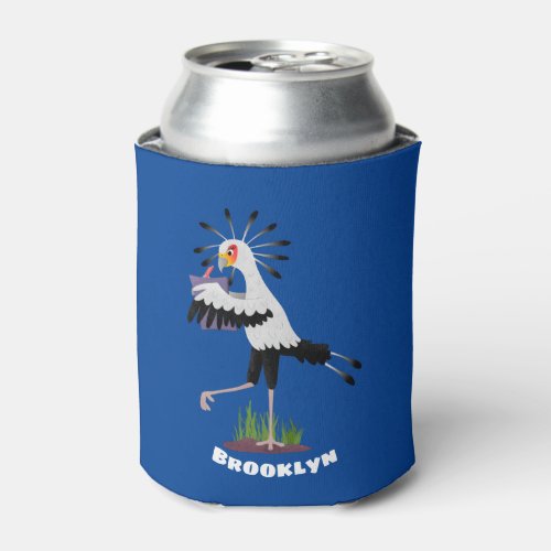 Cute secretary bird writing notes cartoon can cooler