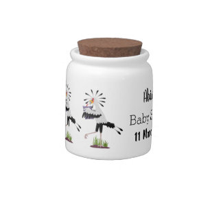 Cute secretary bird writing notes cartoon candy jar