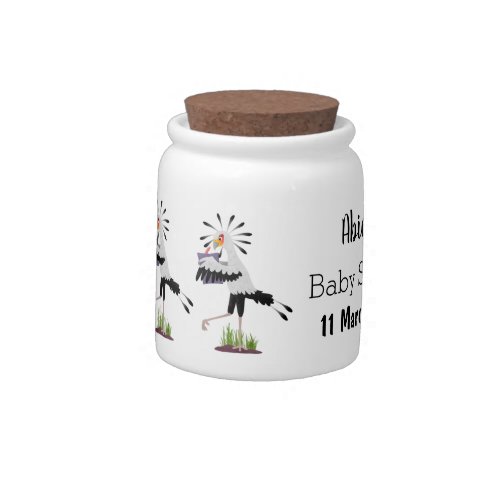 Cute secretary bird writing notes cartoon candy jar