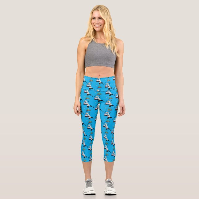 Cute secretary bird writing notes cartoon capri leggings (Front)