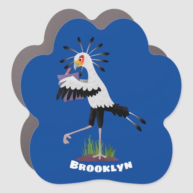 Cute secretary bird writing notes cartoon car magnet (Front)