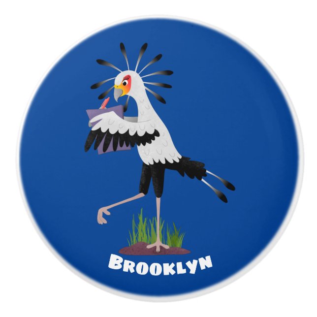 Cute secretary bird writing notes cartoon ceramic knob (Front)