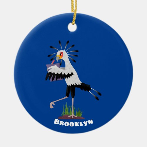 Cute secretary bird writing notes cartoon ceramic ornament