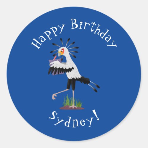 Cute secretary bird writing notes cartoon classic round sticker