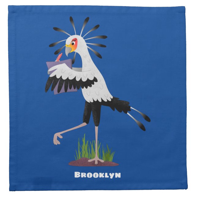 Cute secretary bird writing notes cartoon cloth napkin (Front)