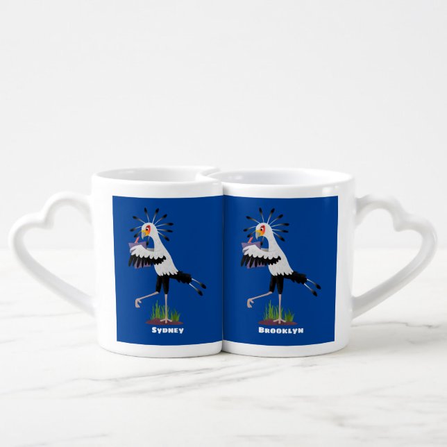 Cute secretary bird writing notes cartoon coffee mug set (Back Nesting)