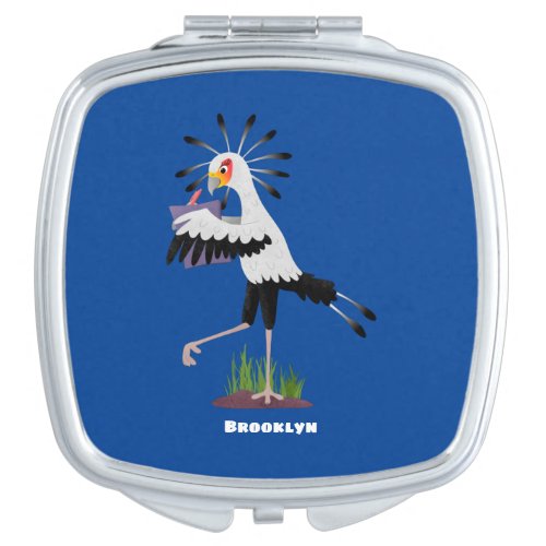 Cute secretary bird writing notes cartoon compact mirror