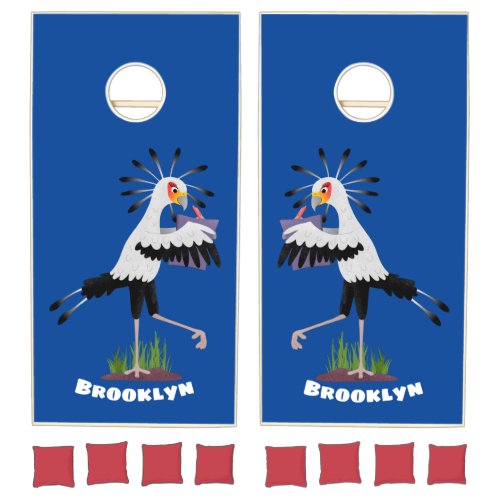 Cute secretary bird writing notes cartoon cornhole set