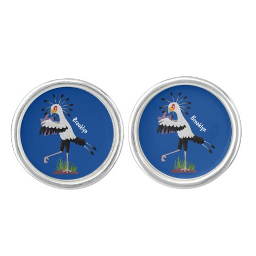 Cute secretary bird writing notes cartoon cufflinks