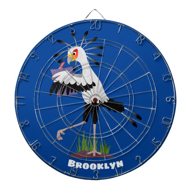 Cute secretary bird writing notes cartoon dart board (Front)