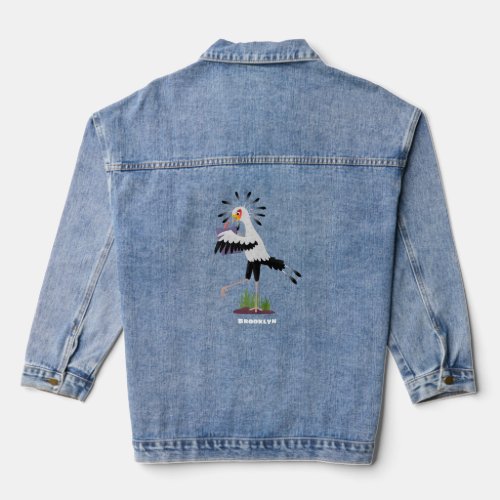 Cute secretary bird writing notes cartoon denim jacket