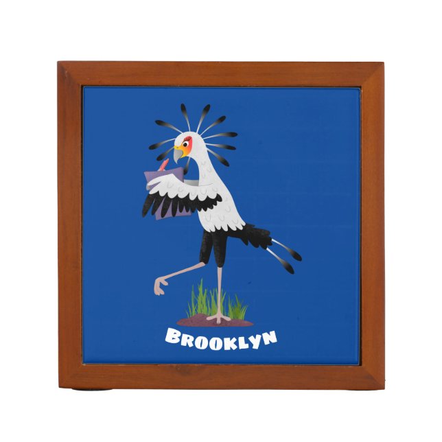 Cute secretary bird writing notes cartoon desk organizer (Front)