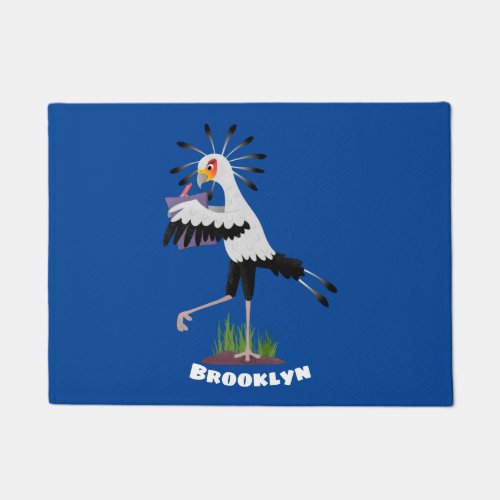 Cute secretary bird writing notes cartoon doormat