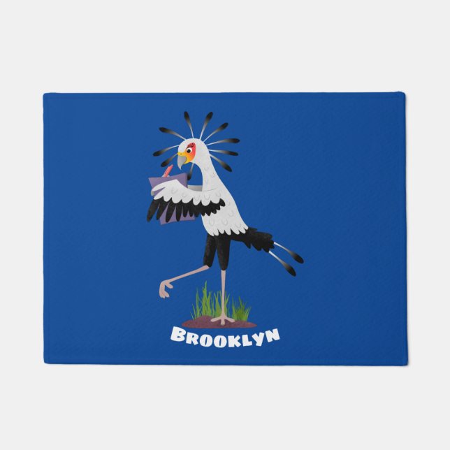 Cute secretary bird writing notes cartoon doormat (Front)
