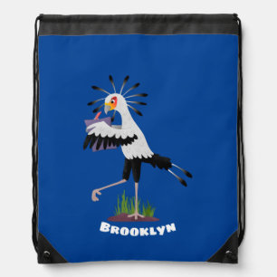 Cute secretary bird writing notes cartoon drawstring bag