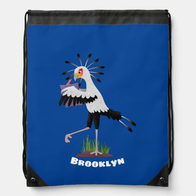 Cute secretary bird writing notes cartoon drawstring bag (Front)