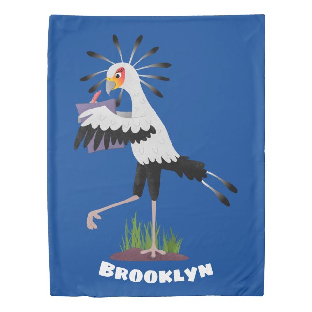 Cute secretary bird writing notes cartoon duvet cover (Front)