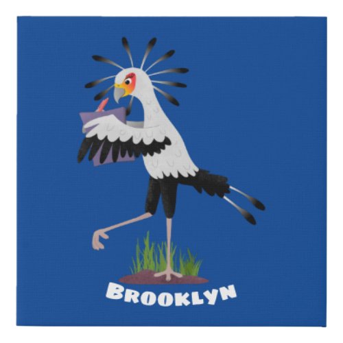 Cute secretary bird writing notes cartoon faux canvas print