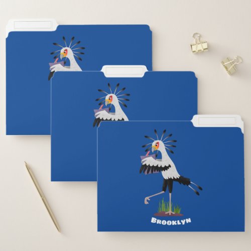 Cute secretary bird writing notes cartoon file folder