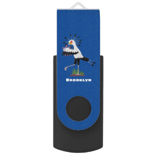 Cute secretary bird writing notes cartoon flash drive